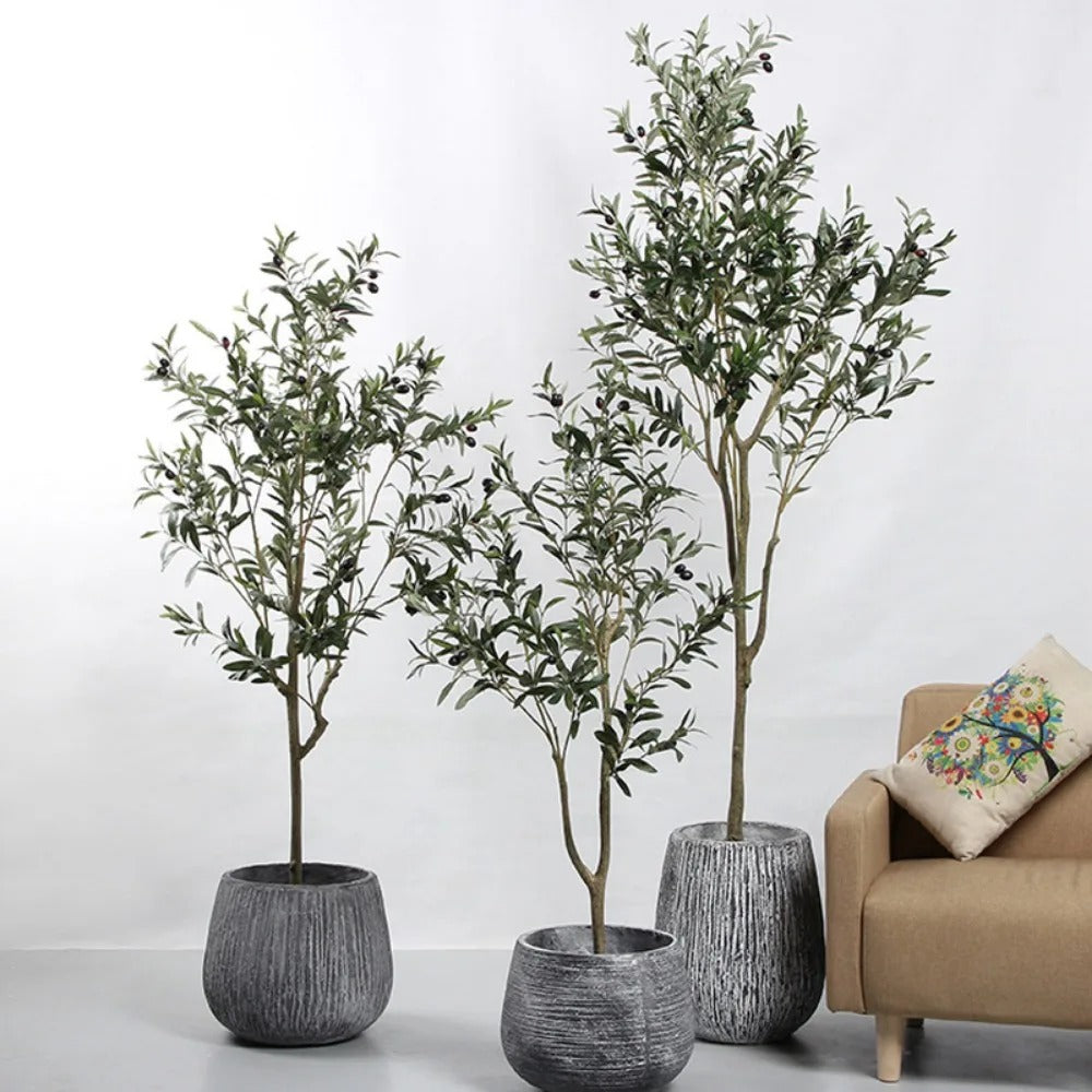 Artificial Olive Tree Faux Silk Plant for Home Office Decor Indoor Fake Potted Tree with Natural Wood Trunk and Lifelike Fruits