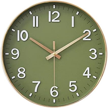 HZDHCLH Wall Clocks Battery Operated,12 inch Silent Non Ticking Modern Wall Clock for Living Room Bedroom Kitchen Office Classroom Decor (Olive Green and Gold)