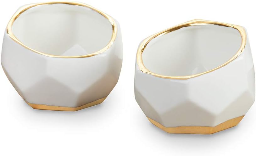 Kate Aspen 23216NA Geometric Ceramic Planters Decorative Bowls (Set of 2) Trinket Dish, Home, Room, Desk, Table Décor, One Size, White