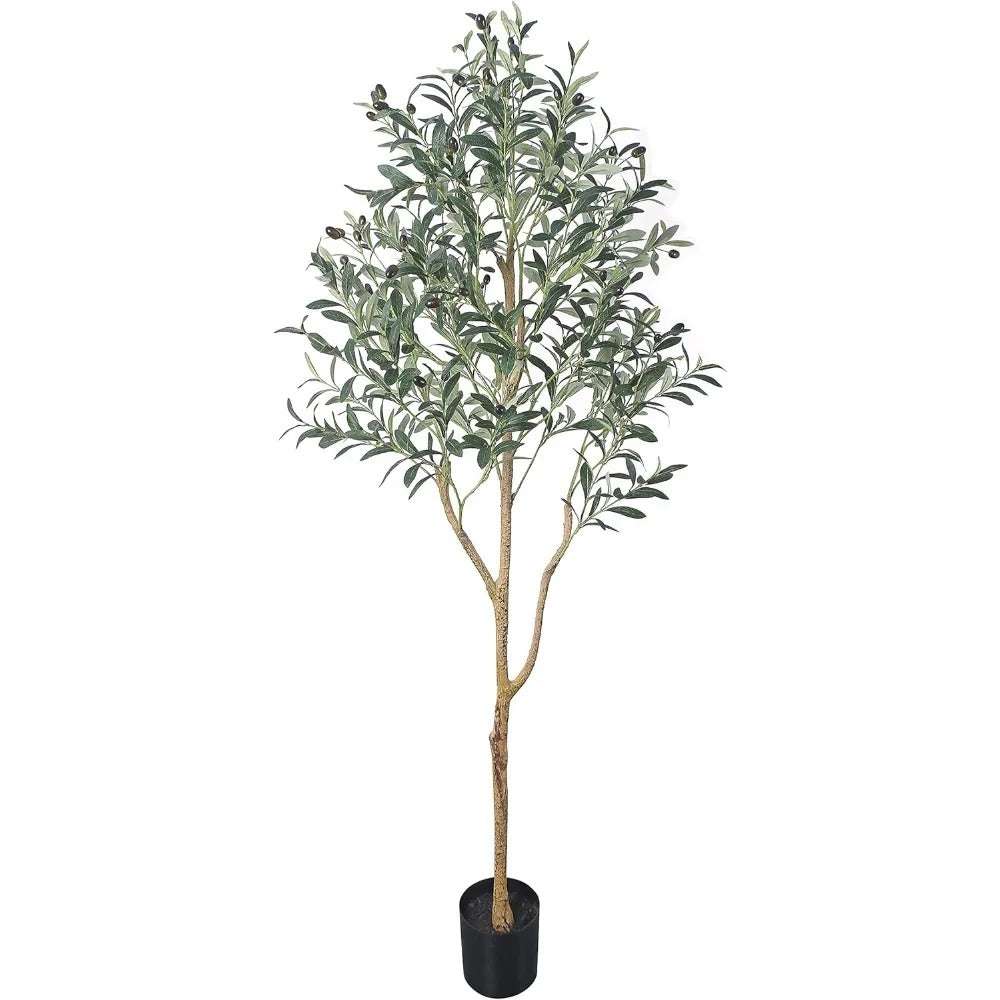 Artificial Olive Tree Faux Silk Plant for Home Office Decor Indoor Fake Potted Tree with Natural Wood Trunk and Lifelike Fruits