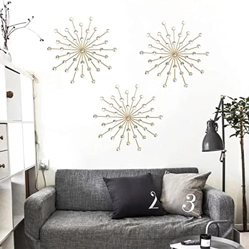 3 Set Gold Metal Jeweled Wall Art Bling Crystal Home Décor Star Sun Rhinestone Wall Hanging Diamond Accents