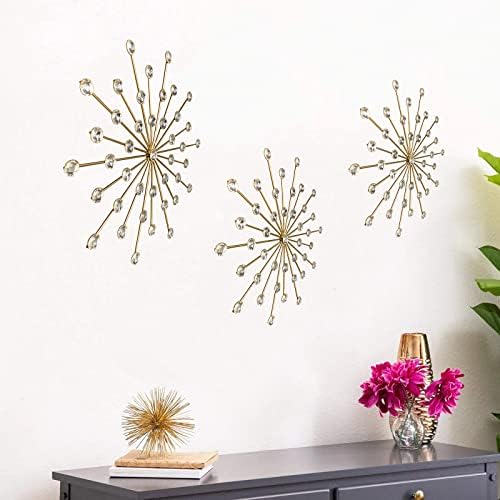 3 Set Gold Metal Jeweled Wall Art Bling Crystal Home Décor Star Sun Rhinestone Wall Hanging Diamond Accents