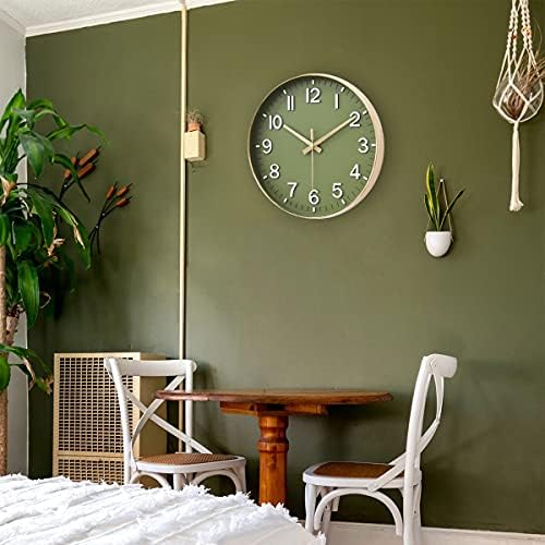 HZDHCLH Wall Clocks Battery Operated,12 inch Silent Non Ticking Modern Wall Clock for Living Room Bedroom Kitchen Office Classroom Decor (Olive Green and Gold)