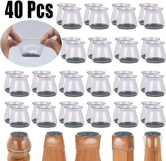 BUMACO 40Pcs Chair Leg Floor Protectors Chair Leg Protectors for Hardwood Floors Silicone Pads Covers to Protect Floors (Clear, Universal S (0.9"-1.29"))