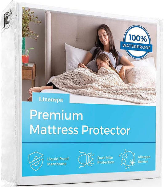 Linenspa Waterproof Smooth Top Premium King Mattress Protector, Breathable & Hypoallergenic King Mattress Covers White