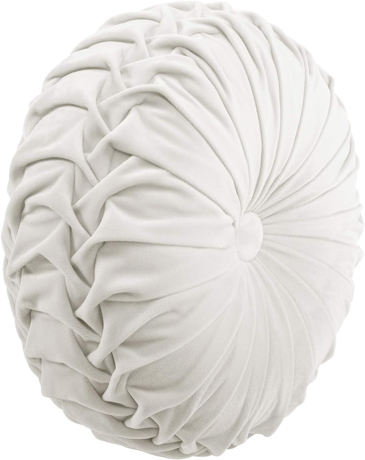 Lush Decor Round Pleated Soft Velvet Decorative Throw Pillow, 1 Count, 15" Diameter, White - Plush Round Pillow, Seat Cushion, Decorative Pillows For Bed, Couch, Or Chair