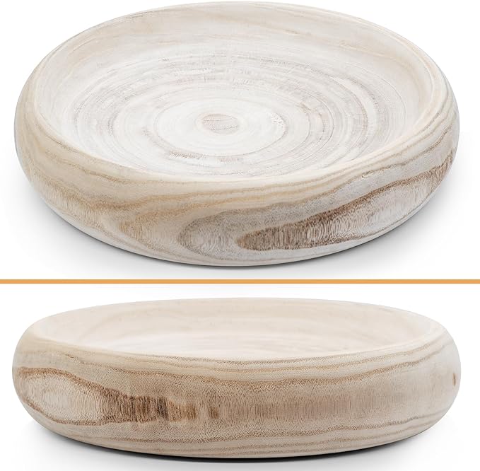 Wooden Bowls Round Decorative Paulownia Wood Centerpiece Bowls for Home Decor Natural Fruit Bowl for Coffee Table Key Tray for Entryway Moss Holder