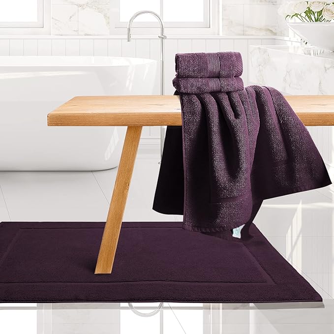 Hearth & Harbor Bath Mat Towels - 100% Ring Spun Cotton Luxury Bath Mat Floor Towels - Ultra Soft & Highly Absorbent Bath Towels Set of 4 - Purple