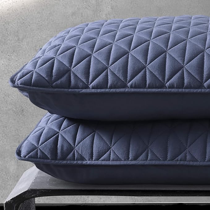 Valeron Palermo Tencel Modal-Performance, Cooling, Silky Soft-Solid Diamond Stitched Quilted Sham Set, Standard, Navy