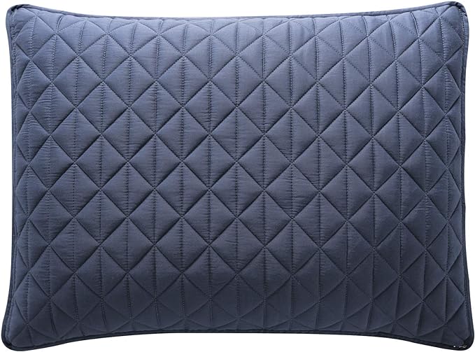 Valeron Palermo Tencel Modal-Performance, Cooling, Silky Soft-Solid Diamond Stitched Quilted Sham Set, Standard, Navy