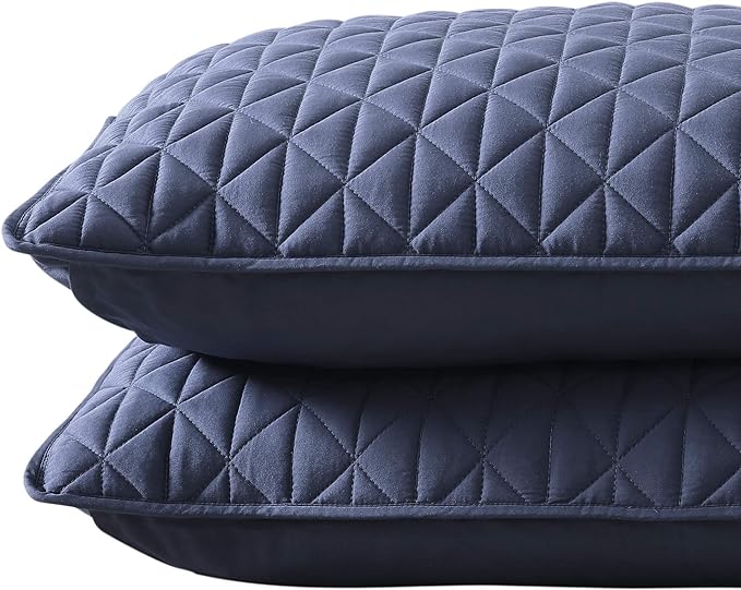 Valeron Palermo Tencel Modal-Performance, Cooling, Silky Soft-Solid Diamond Stitched Quilted Sham Set, Standard, Navy