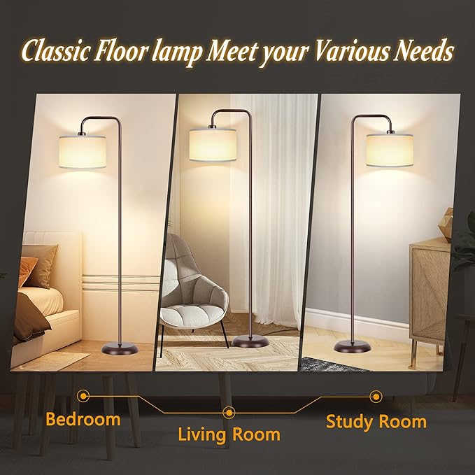 PARTPHONER LED Floor Lamp for Living Room, 3 Color Temperature, with Foot Switch, 9W Bulb Included, Oil Rubbed Bronze