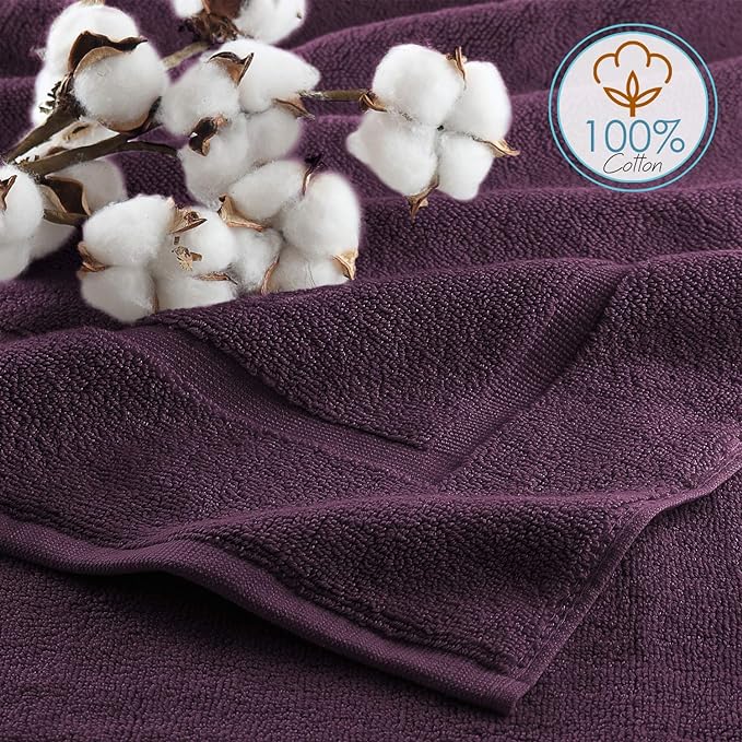 Hearth & Harbor Bath Mat Towels - 100% Ring Spun Cotton Luxury Bath Mat Floor Towels - Ultra Soft & Highly Absorbent Bath Towels Set of 4 - Purple