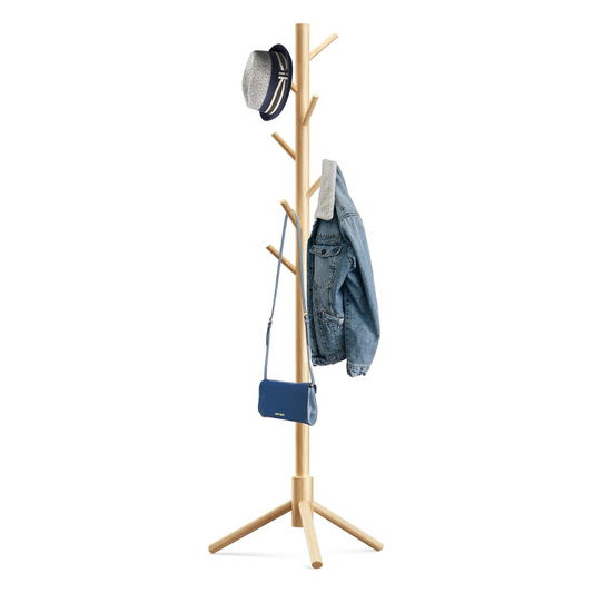 Wooden Tree Coat Rack Stand,Sturdy Freestanding Coat Rack with 8 Hooks,3 Adjustable Height for Child Adult,Wood Coat Stand Tree Fits Entryway Bedroom Office for Bags,Hats